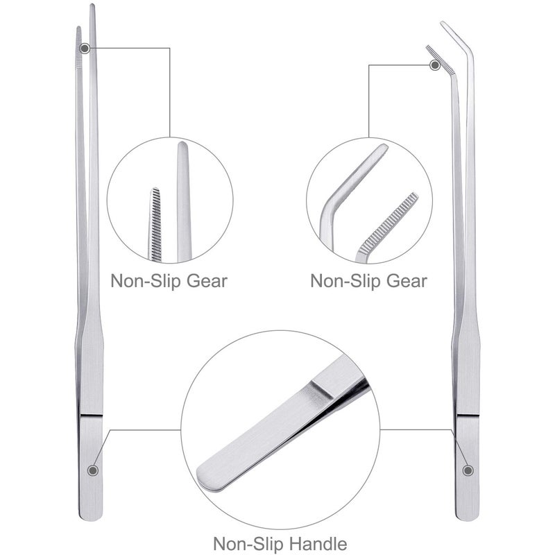 Thyores 3 Pcs Aquarium Tweezers, Stainless Steel Feeding Tongs Straight and Curved Tweezers Set Long Handle Reptile Feeding Tongs for Aquatic Plants Lizards Spider Snakes - Image 3